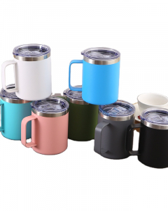 Custom Color logo Office Cup Double Wall Vacuum Insulation Stainless Steel Coffee Mug with Lid