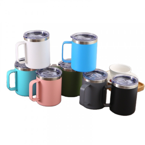 Custom Color logo Office Cup Double Wall Vacuum Insulation Stainless Steel Coffee Mug with Lid